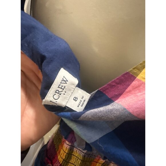 J Crew Colorful Plaid Button-Up Sleeveless V-neck Dress Pockets & Elastic Waist - Picture 8 of 8